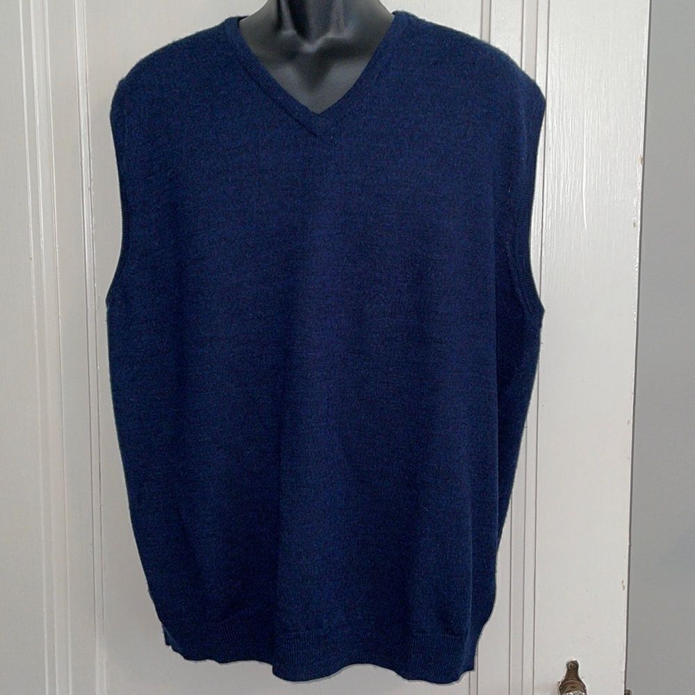 Jos A Bank navy blue merino wool V neck sweater vest